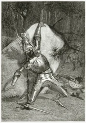 Tiphaine oślepiony swoim brązowym orłem, XIX w. (rycina bw)